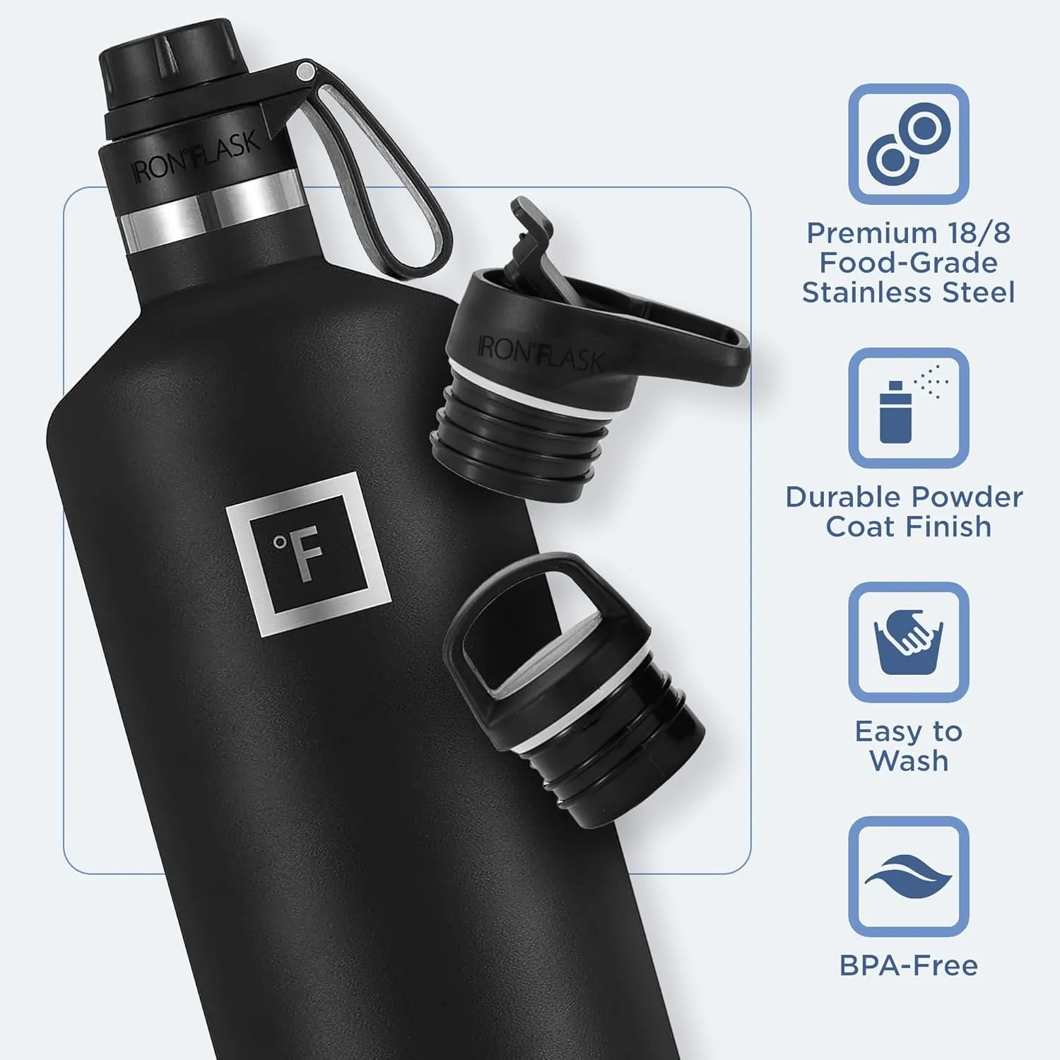 IRON °FLASK Camping & Hiking Hydration Canteens - 3 Lids (Narrow Spout Lid) Leak Proof Vacuum Insulated Stainless Steel - Hot & Cold Double Walled Sports Water Bottle - Rose, 64 Oz
