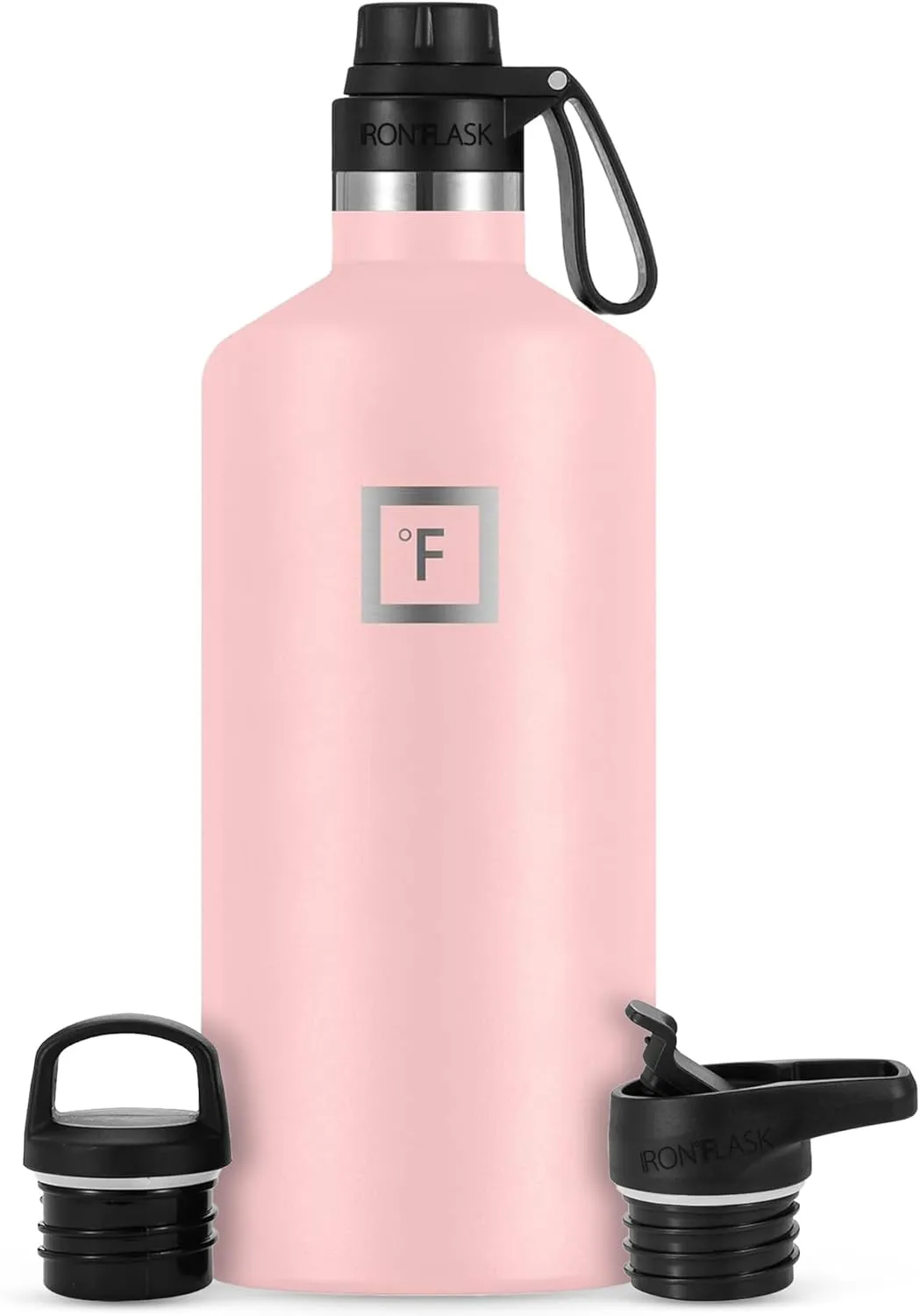 IRON °FLASK Camping & Hiking Hydration Canteens - 3 Lids (Narrow Spout Lid) Leak Proof Vacuum Insulated Stainless Steel - Hot & Cold Double Walled Sports Water Bottle - Rose, 64 Oz