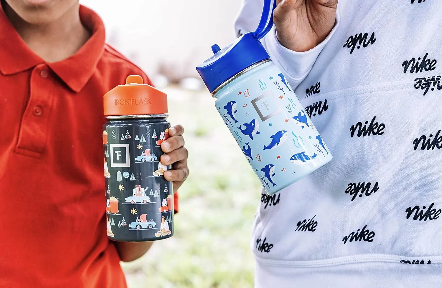 IRON °FLASK Kids Water Bottle - Straw Lid, 20 Name Stickers, Vacuum Insulated Stainless Steel, Double Walled Tumbler Travel Cup, Thermos Mug - Monsters Crew, 14 Oz