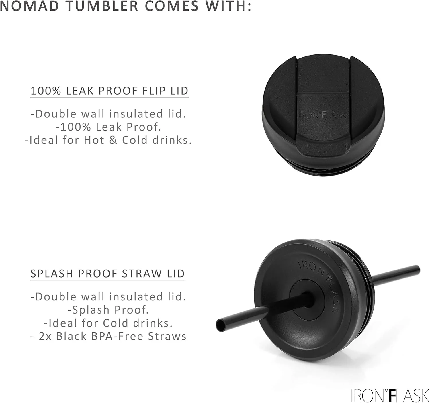 IRON °FLASK Nomad Tumbler - 2 Lids (Straw/Flip), Vacuum Insulated Stainless Steel Bottle, Double Walled, Drinking Cup, Thermos Coffee Travel Mug, Water - Ocean, 16 Oz