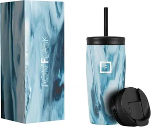 IRON °FLASK Nomad Tumbler - 2 Lids (Straw/Flip), Vacuum Insulated Stainless Steel Bottle, Double Walled, Drinking Cup, Thermos Coffee Travel Mug, Water - Ocean, 16 Oz