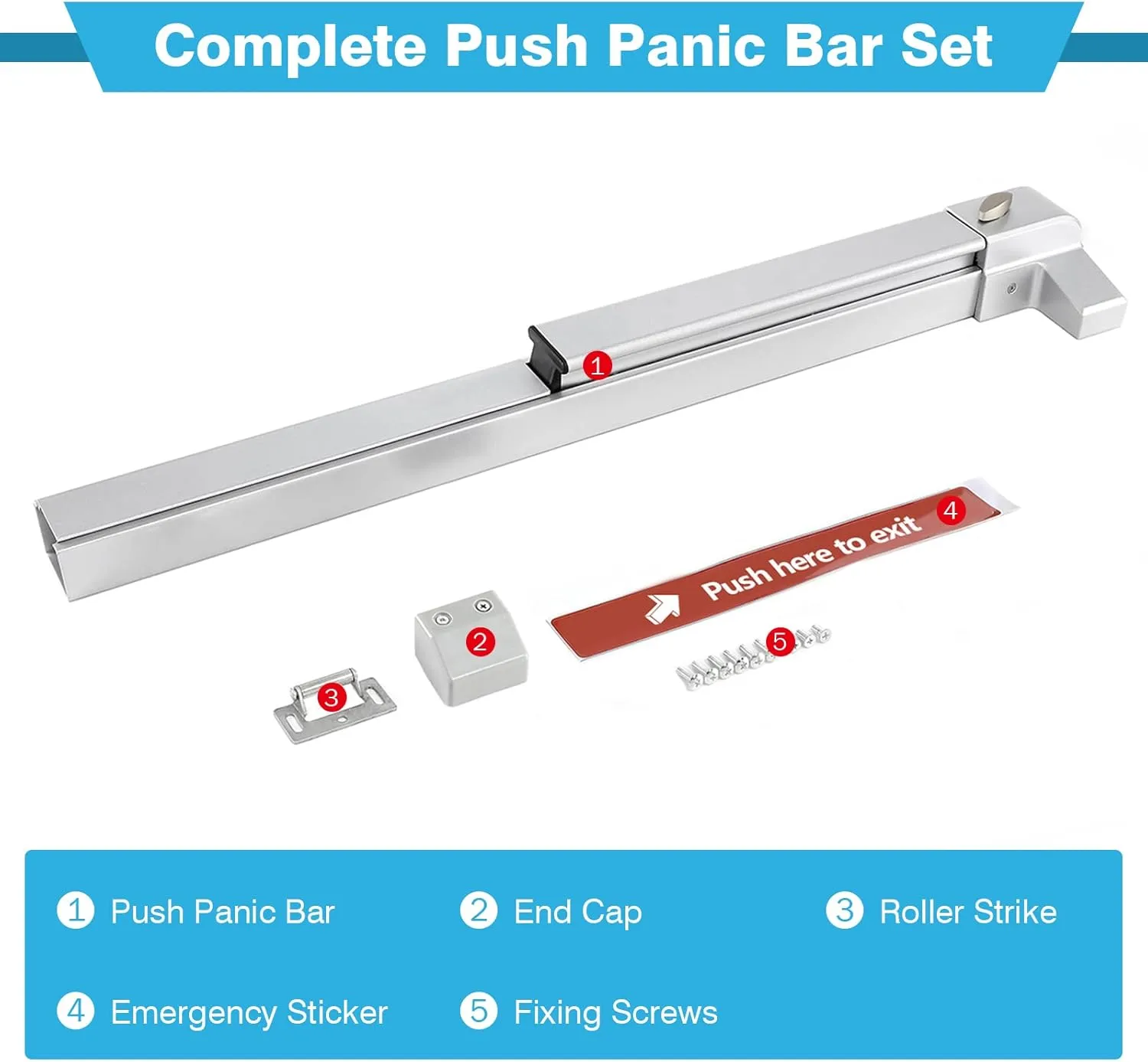 IRONWALLS Panic Bars for Exit Doors, Stainless Steel Commercial Emergency Door Push Bar Panic Exit Device, Panic Door Hardware for 28”-40” Wood Metal Door, Suitable for Hotel, Airport, Apartment