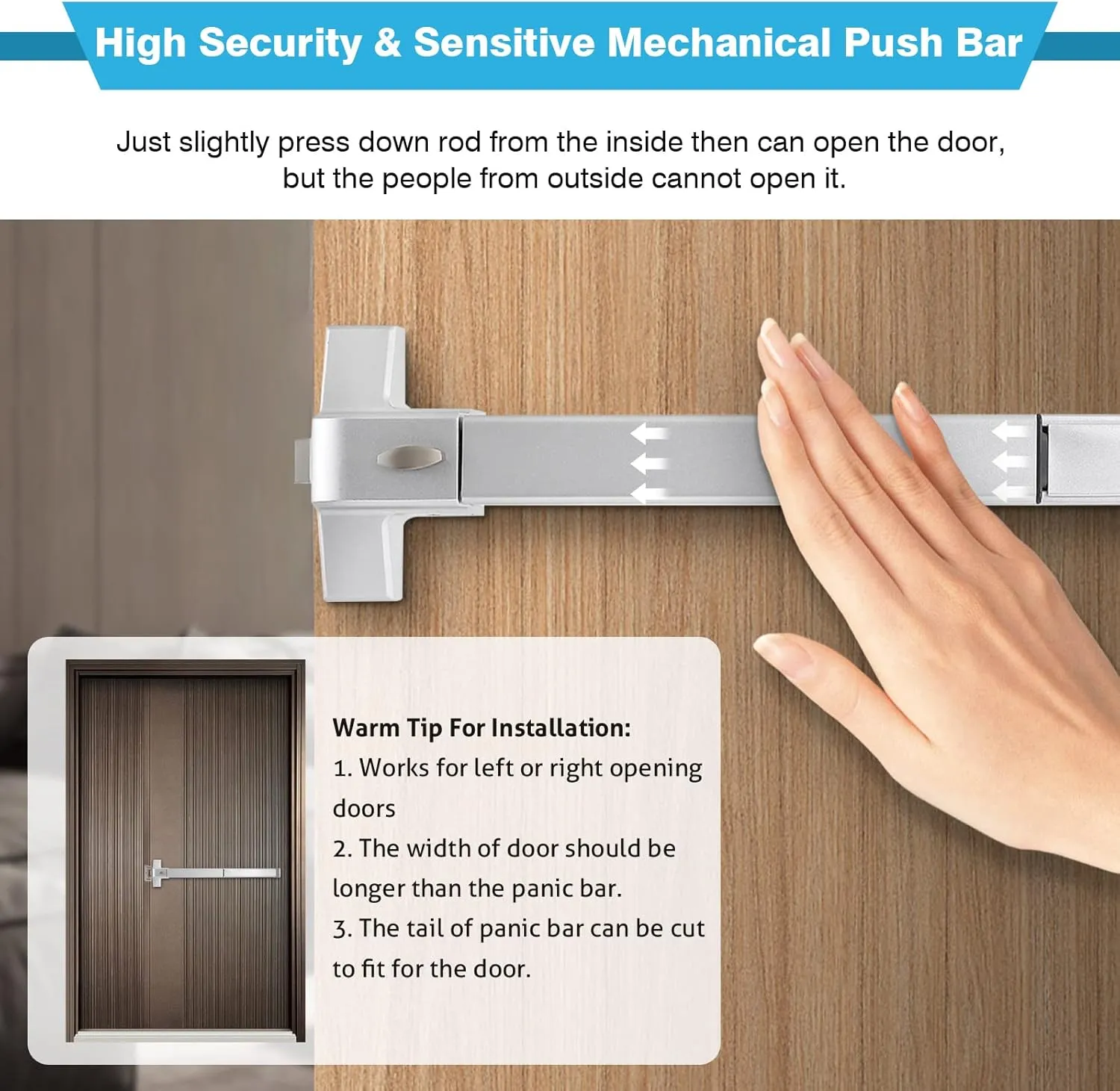 IRONWALLS Panic Bars for Exit Doors, Stainless Steel Commercial Emergency Door Push Bar Panic Exit Device, Panic Door Hardware for 28”-40” Wood Metal Door, Suitable for Hotel, Airport, Apartment