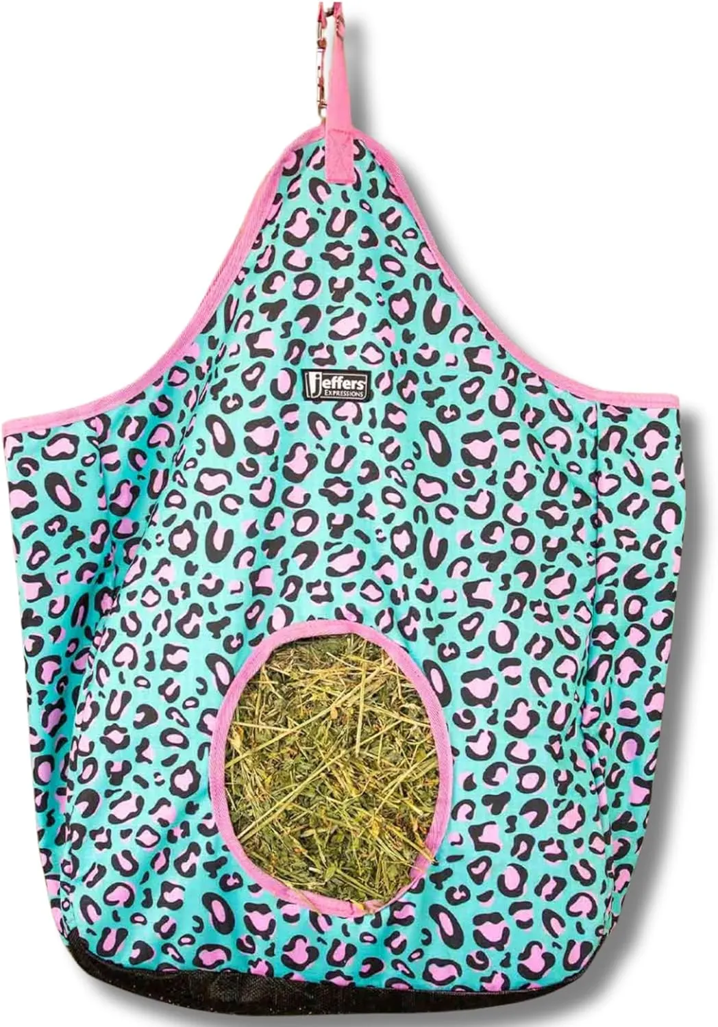 Jeffers Expression Hay Bag for Livestock – Durable 600D Waterproof Hay Feeder for Horse, Cattle, & Sheep, Top Loading Design w/Mesh Bottom, for Travel, Barn Use - Farming Essentials, Party Cheetah