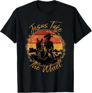Jesus Take The Wheel Western Horse Riding Vintage T-Shirt
