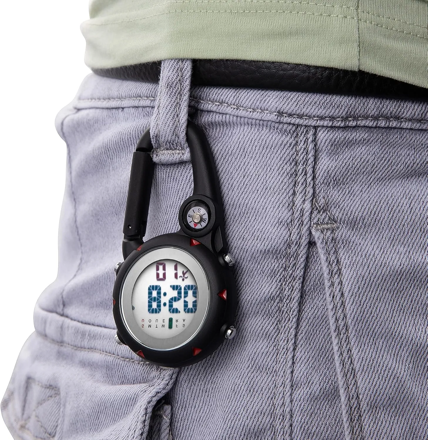 JewelryWe Men Women Digital Clip Watch Mini Microlight Watch Backpack Buckle Belt Fob Watch for Rock Climbing Doctors Nurses Chefs