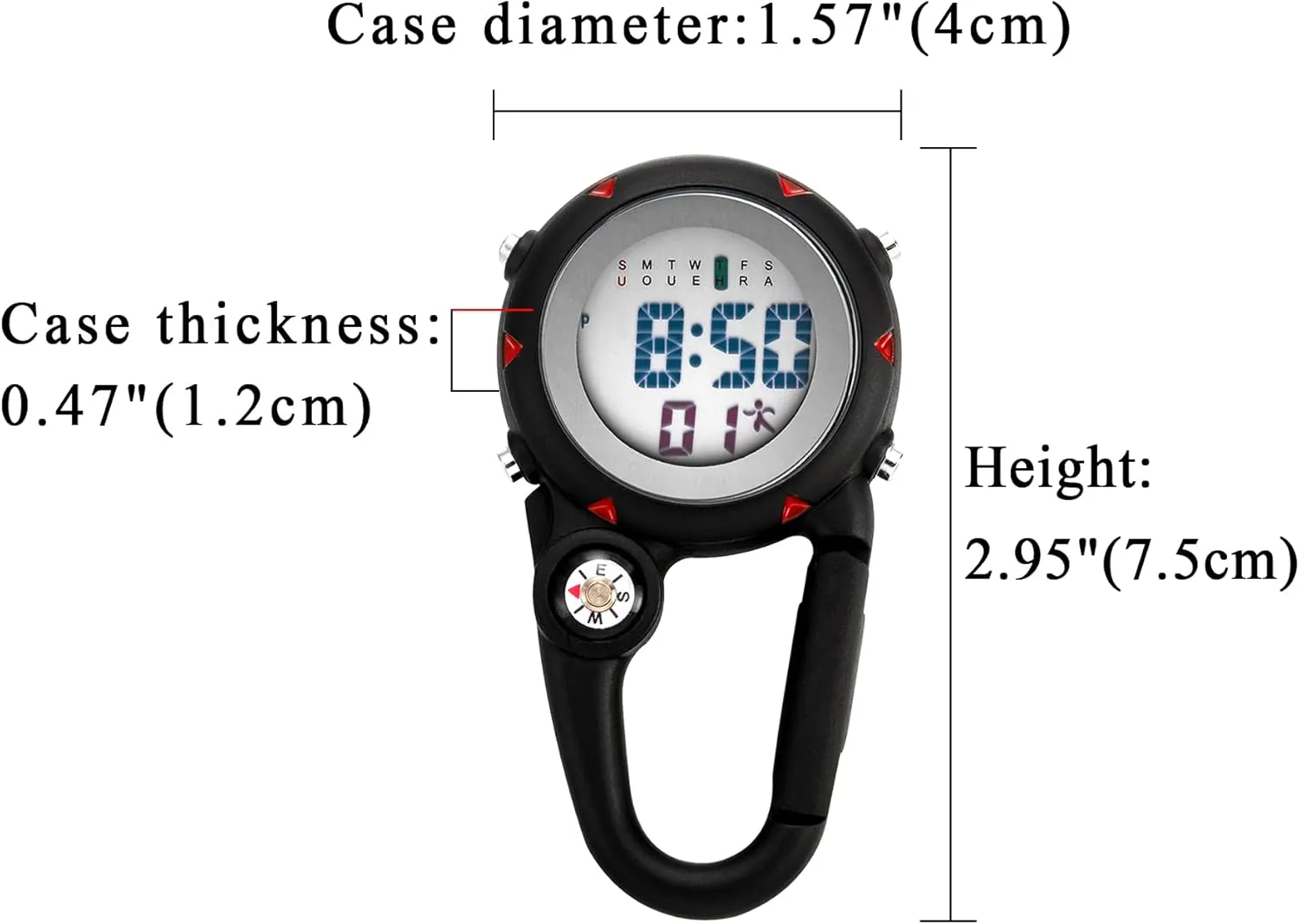 JewelryWe Men Women Digital Clip Watch Mini Microlight Watch Backpack Buckle Belt Fob Watch for Rock Climbing Doctors Nurses Chefs
