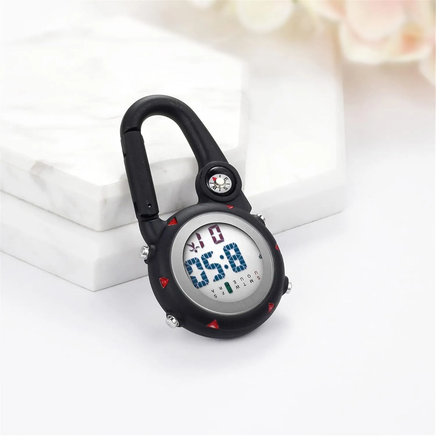 JewelryWe Men Women Digital Clip Watch Mini Microlight Watch Backpack Buckle Belt Fob Watch for Rock Climbing Doctors Nurses Chefs