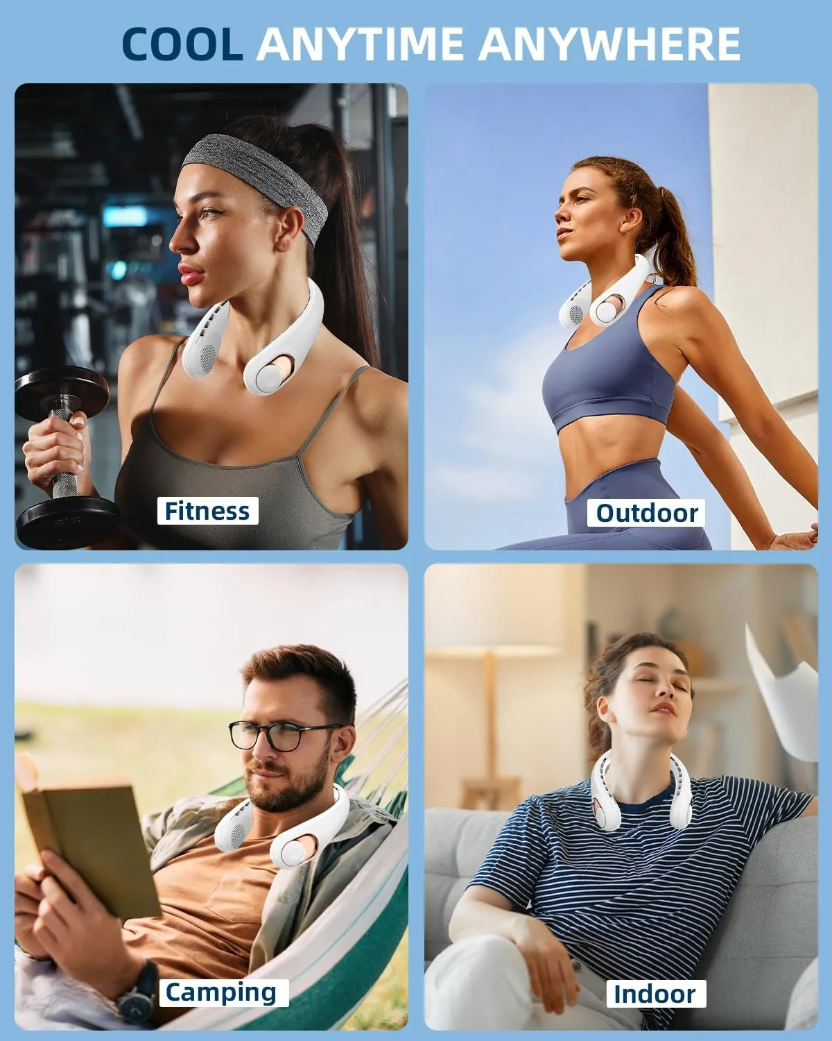 JIAGE Neck Fan, Bladeless Wearable Hands-Free Portable Fan, 5200mAh Rechargeable, 360° Cooling with 3 Speeds, Ultra-Quiet Personal Fan LED Display, Idea for Home, Office, Travel, Sports- White