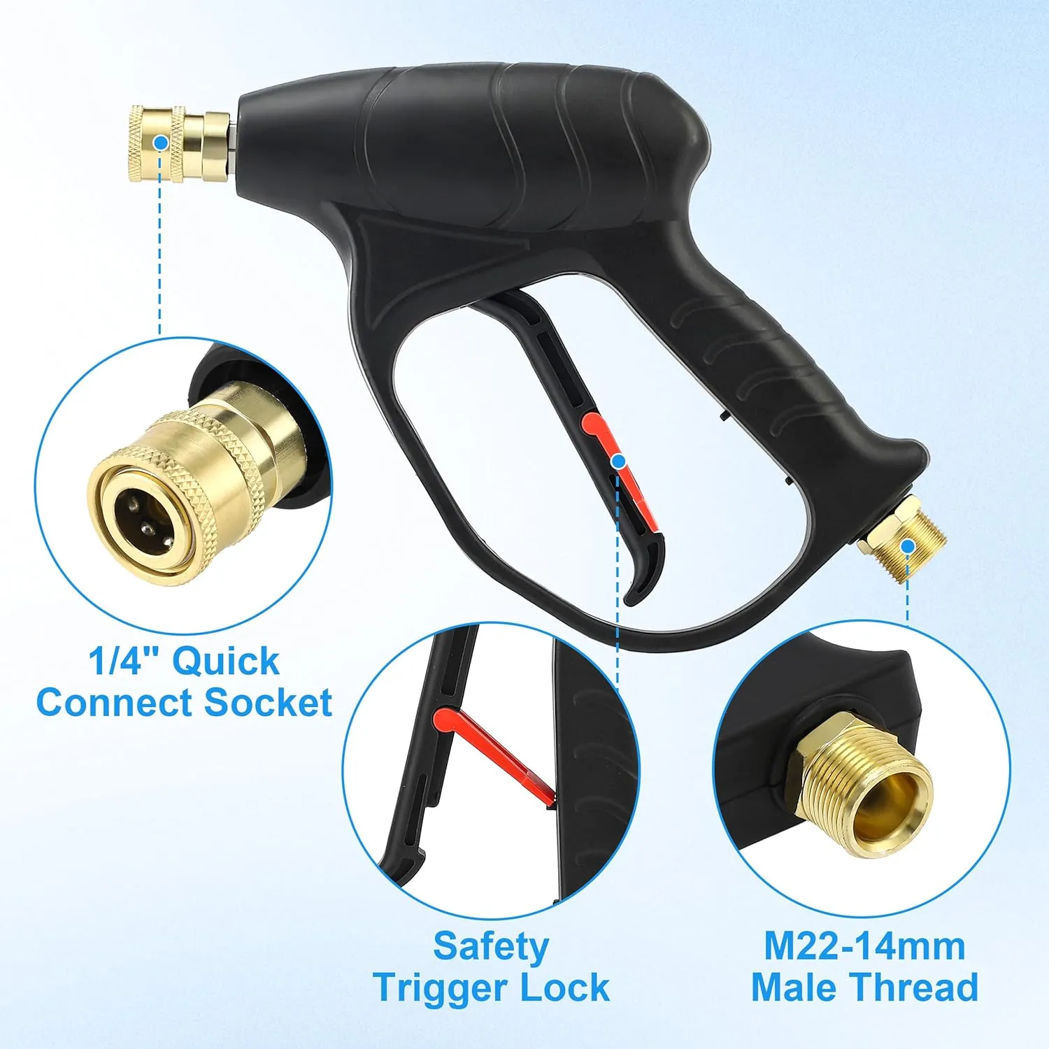 JOEJET Pressure Washer Gun with Foam Cannon, Car Wash Foam Gun with 1/4” Quick Connector, 5 Pressure Washer Nozzle Tips, 1 Liter