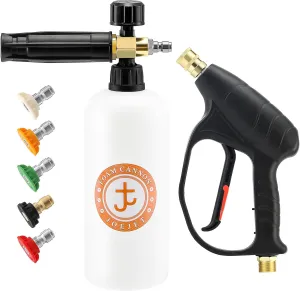 JOEJET Pressure Washer Gun with Foam Cannon, Car Wash Foam Gun with 1/4” Quick Connector, 5 Pressure Washer Nozzle Tips, 1 Liter