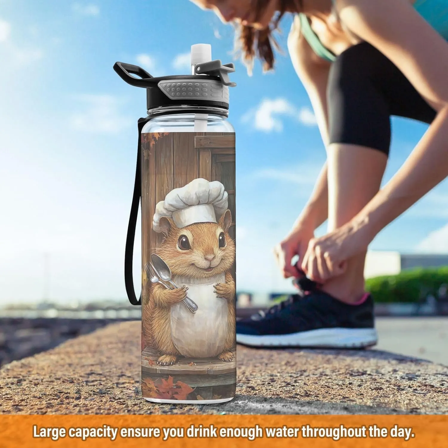 Joisal Cute Chef Chef Sports Water Bottle 32oz Leakproof Plastic Water Bottles for Sports, Cycling, Bike