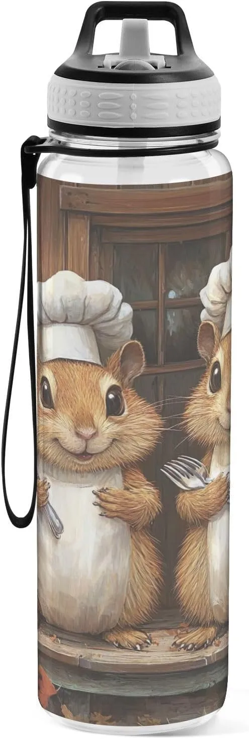 Joisal Cute Chef Chef Sports Water Bottle 32oz Leakproof Plastic Water Bottles for Sports, Cycling, Bike