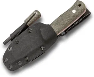 Joker Erizo TS2 CV142-F Survival Knife – 3.7'' N695 Steel Blade, Green Canvas Micarta Handle, Kydex Sheath with Fire Starter – Outdoor Knife for Hunting, Fishing, Camping & Hiking