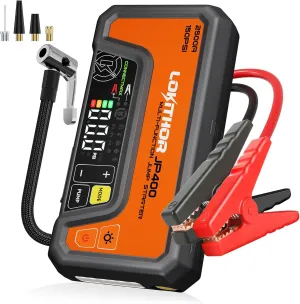 JP400 Jump Starter with Air Compressor, 2500A 12V Portable Car Battery Booster Pack (8.5L Gas/6.5L Diesel) with ConnectMax Tech, 150PSI Tire Inflator, Auto-Shutoff & Dynamic Dwell (Orange)