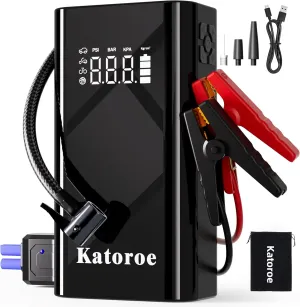 Jump Starter with Air Compressor, Jump Box 5000A Portable Jump Starter (10.0L Gas/8.0L Diesel), 12V Car Battery Jumper Starter with 150PSI Tire Inflator, LED Display, 3 Mode Flashlight