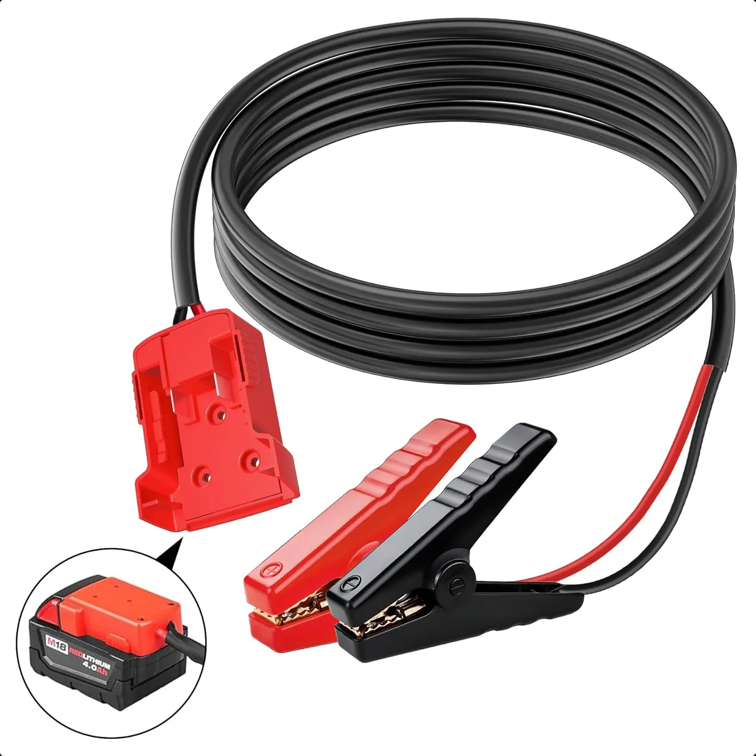 Jumper Cable Clamps Compatible with Mil-waukee M18, 6.2FT 8AWG Portable Battery Jumper Starter Automotive Booster Cables Power for Car Jump Starting Using Tool
