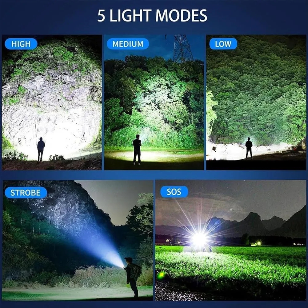 Juyafio Powerful Flashlight 150000 Lumens, Rechargeable LED Super Bright Handheld Flashlight High Lumens, 5 Modes Waterproof Zoomable Torch with LCD Digital Display for Hiking Hunting Camping (1pcs)