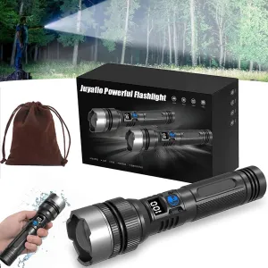 Juyafio Powerful Flashlight 150000 Lumens, Rechargeable LED Super Bright Handheld Flashlight High Lumens, 5 Modes Waterproof Zoomable Torch with LCD Digital Display for Hiking Hunting Camping (1pcs)