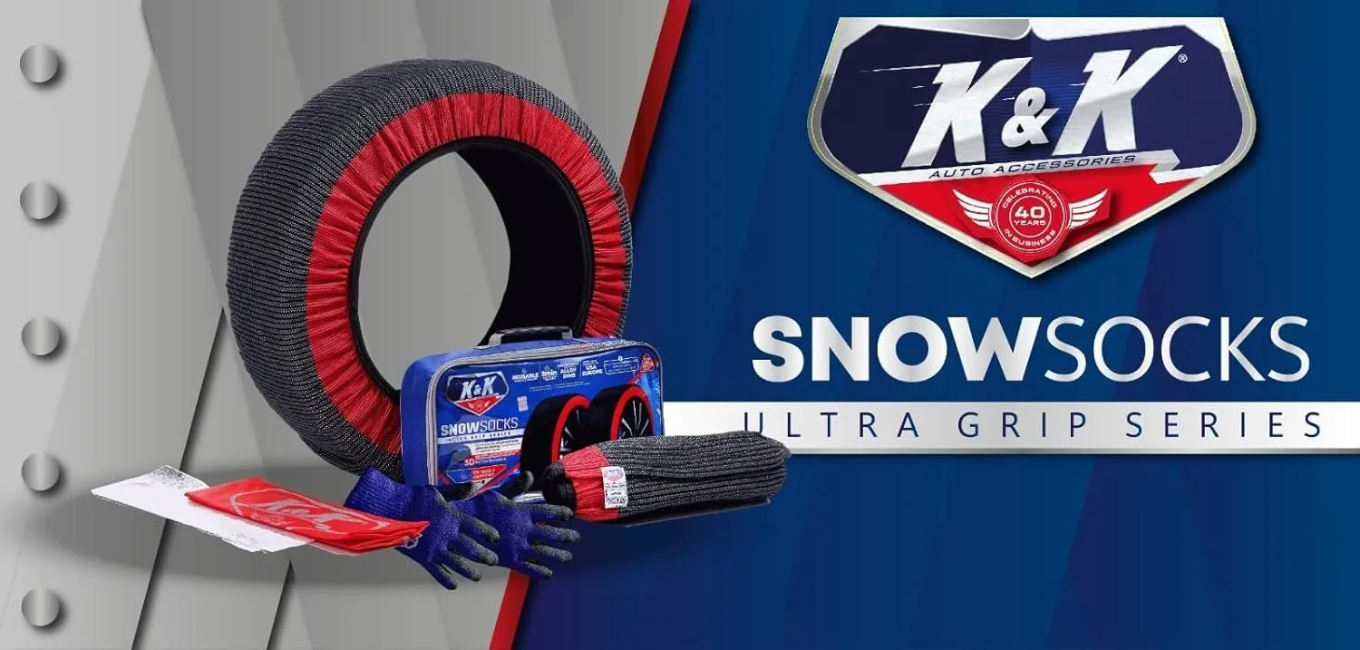 K&K Auto Accessories Snow Socks for Tires - Pro Series for Ultimate Grip Alternative for Tire Snow Chain - Snow Traction Device for Bus Light Heavy Trucks SUVs Winter Emergency Accessory(3X-Large)