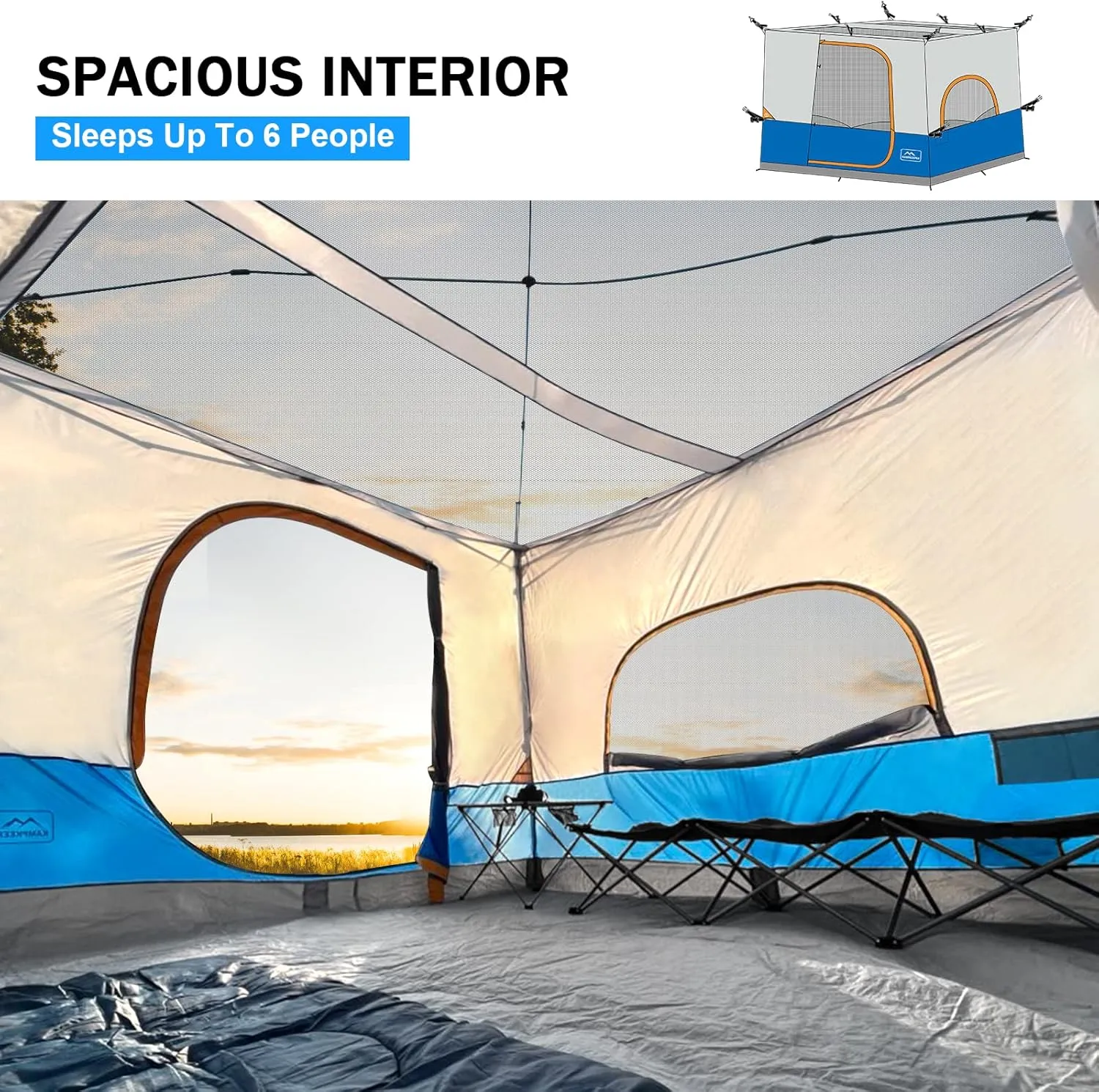 KAMPKEEPER Camping Tent for Pop Up Canopy, Converts 10'x10' Straight Leg Canopy into Camping TentFully Vented Roof, Light Blue