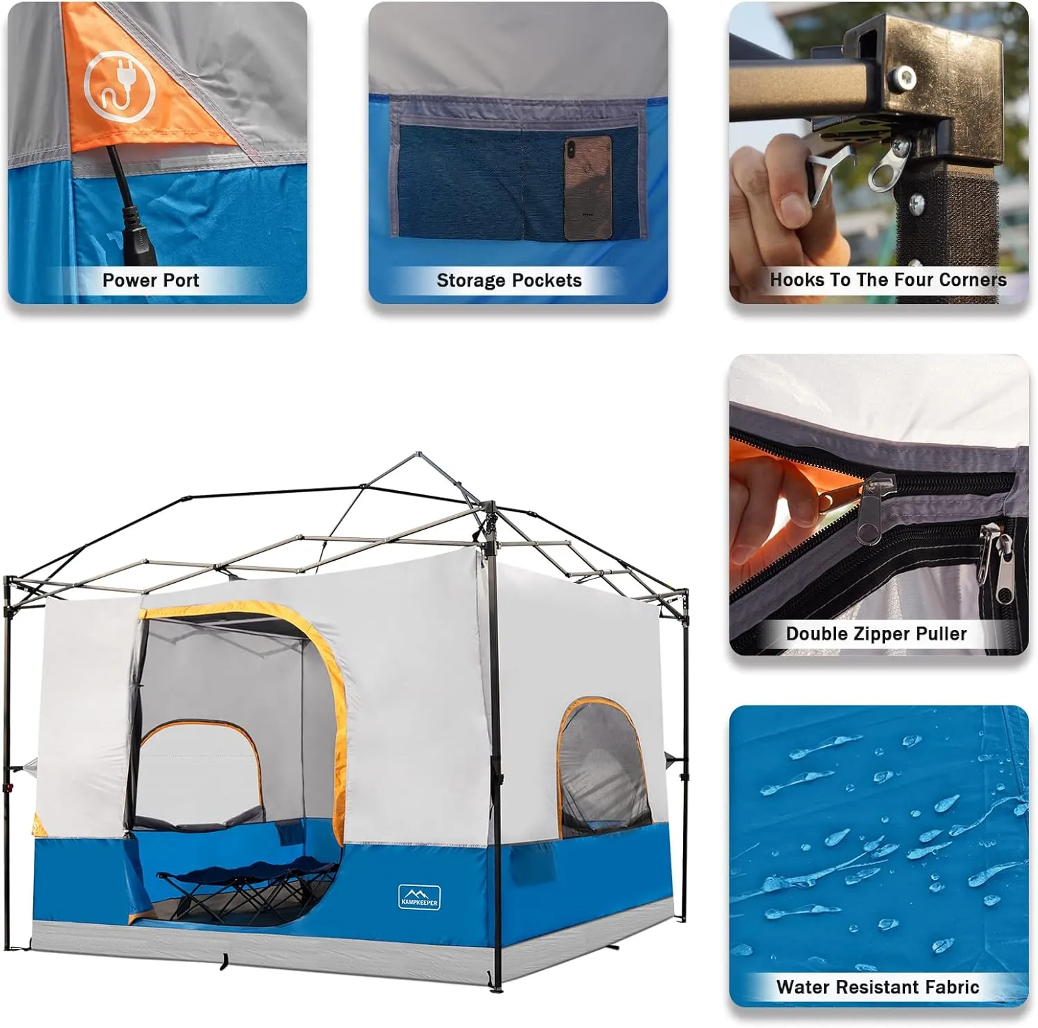 KAMPKEEPER Camping Tent for Pop Up Canopy, Converts 10'x10' Straight Leg Canopy into Camping TentFully Vented Roof, Light Blue