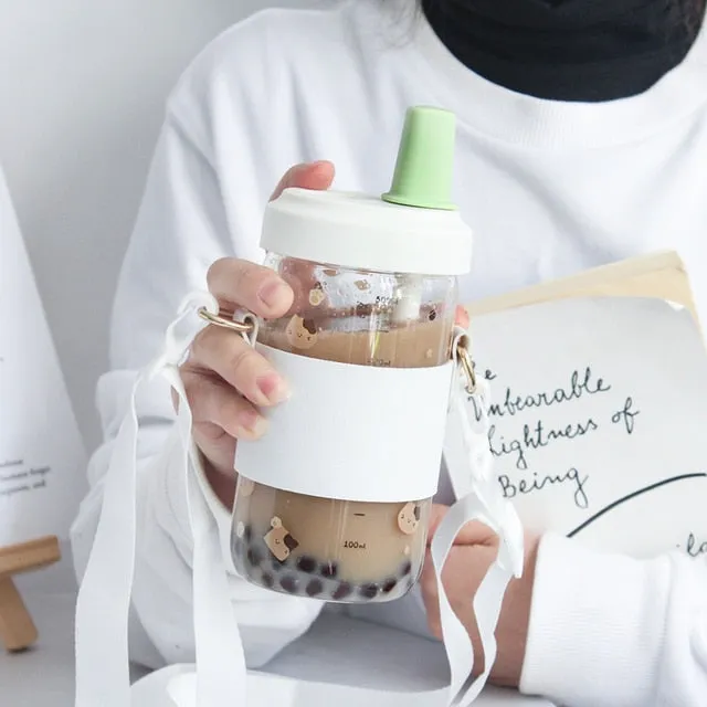 Kawaii Cat Boba Glass Water Bottle