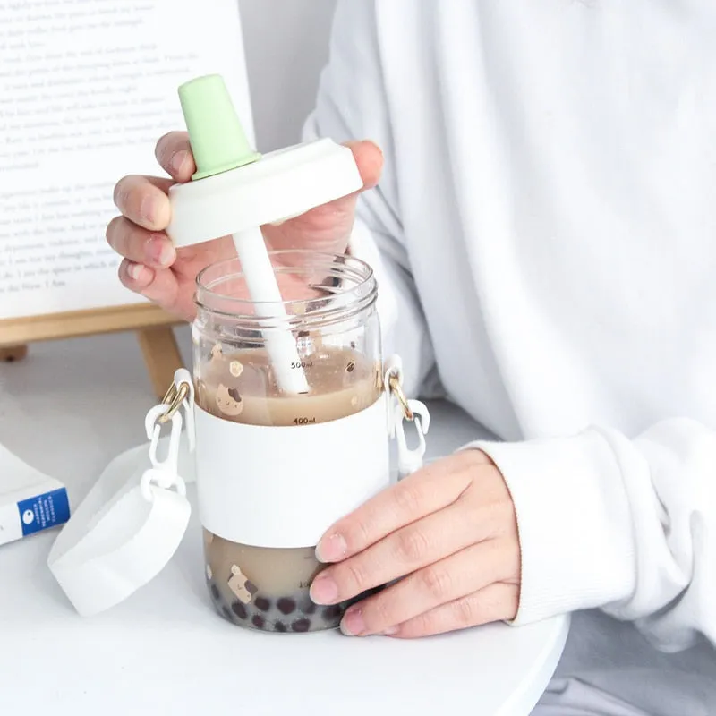 Kawaii Cat Boba Glass Water Bottle