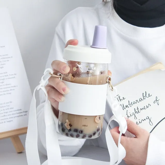 Kawaii Cat Boba Glass Water Bottle