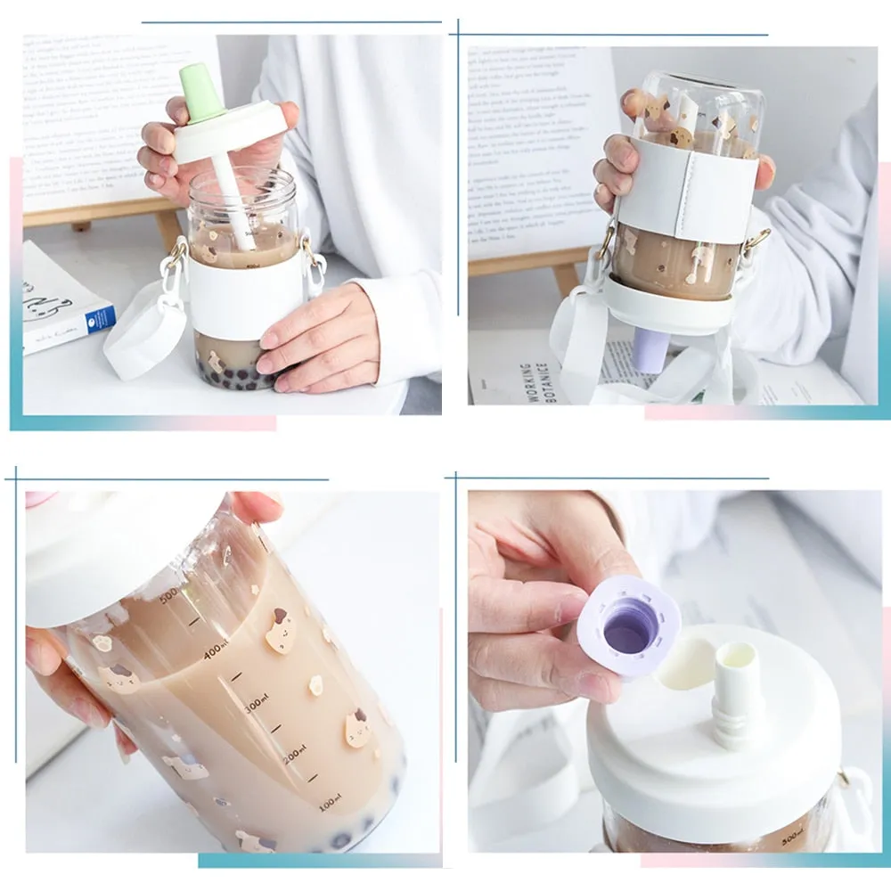 Kawaii Cat Boba Glass Water Bottle