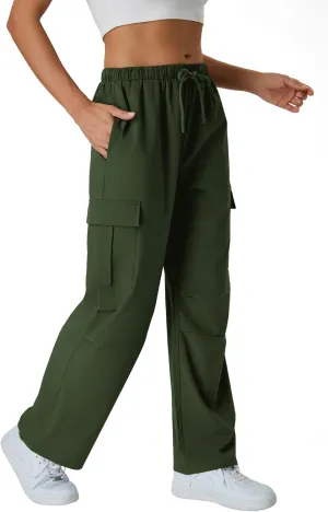 keriffe Women's Cargo Pants Quick Dry Lightweight Water-Resistant Hiking Pants Elastic High Waisted Drawstring 4 Pockets