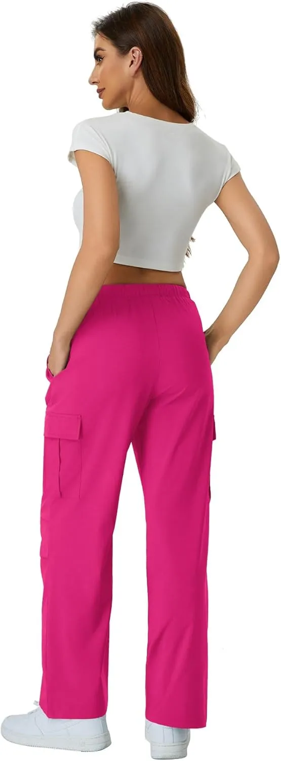 keriffe Women's Cargo Pants Quick Dry Lightweight Water-Resistant Hiking Pants Elastic High Waisted Drawstring 4 Pockets