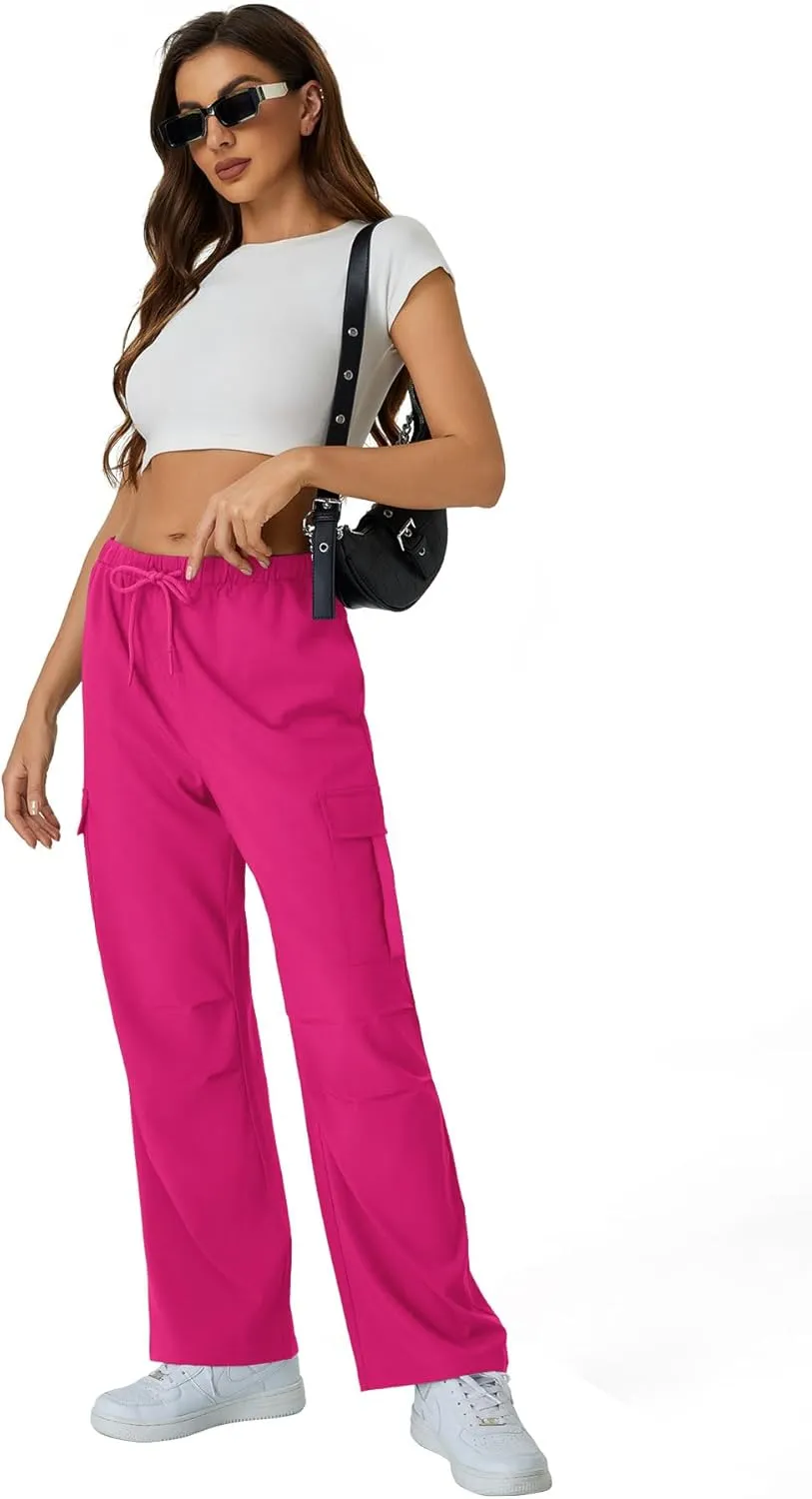 keriffe Women's Cargo Pants Quick Dry Lightweight Water-Resistant Hiking Pants Elastic High Waisted Drawstring 4 Pockets