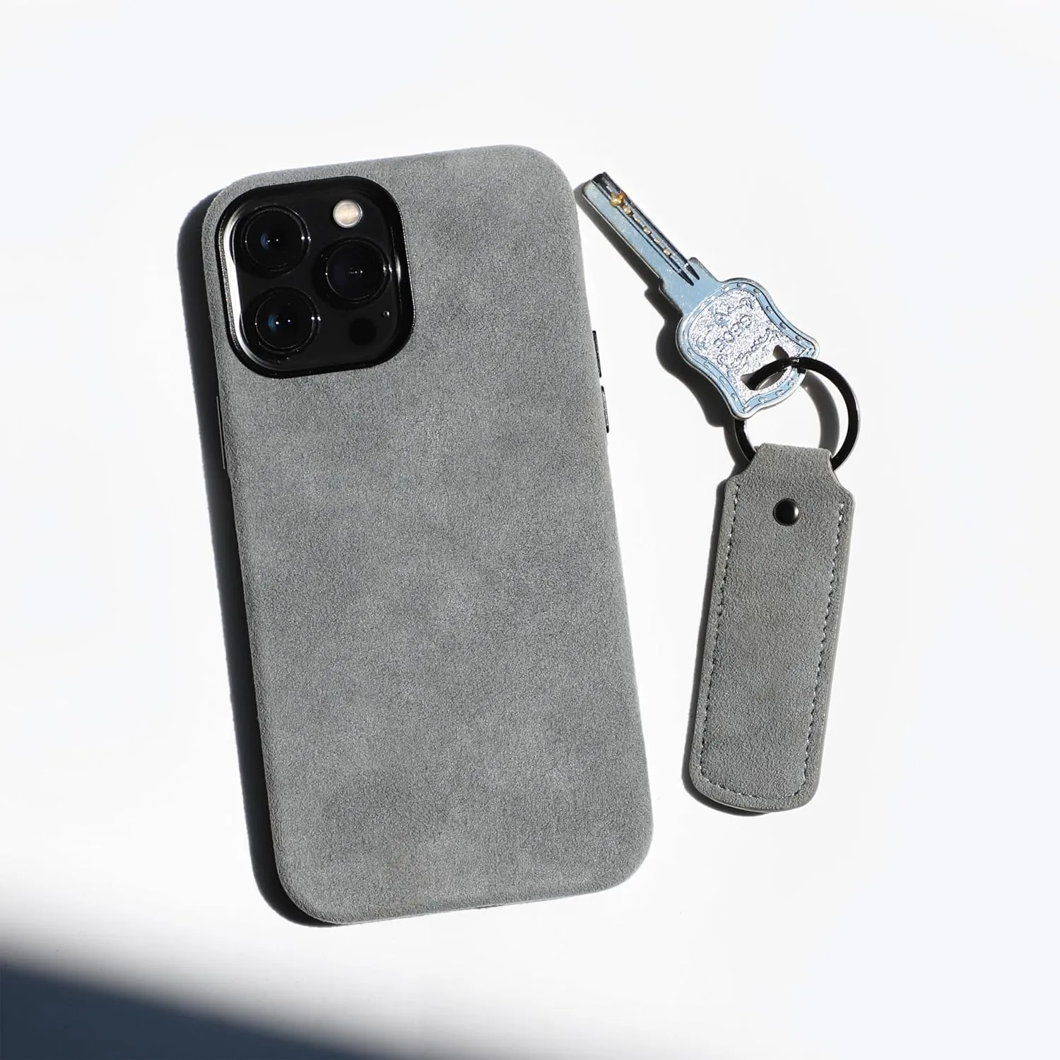 Keychain for Alcantara Material, Handmade Full-Wrap (Gray)