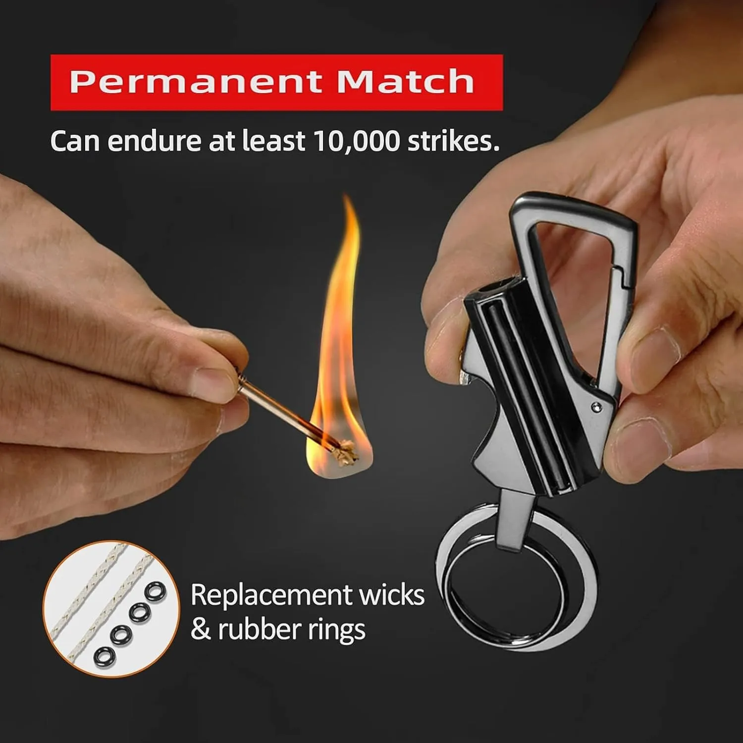 Keychain Lighter Kerosene Refillable for Outdoor Hikers Campers Waterproof Matches Lighter Portable Push - Pull Buckle Design(2-Pack 2)