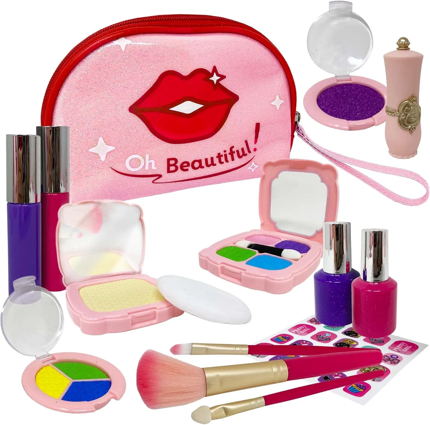Kids Makeup Kit for Girl, Fake Makeup for Kids, Little Girls Makeup Set, Play Makeup Kit for Girls, Toddler Makeup Kit with Kid Makeup for Girls, Accessories, Cosmetic Bag, Toy Makeup Set for Girls 3 