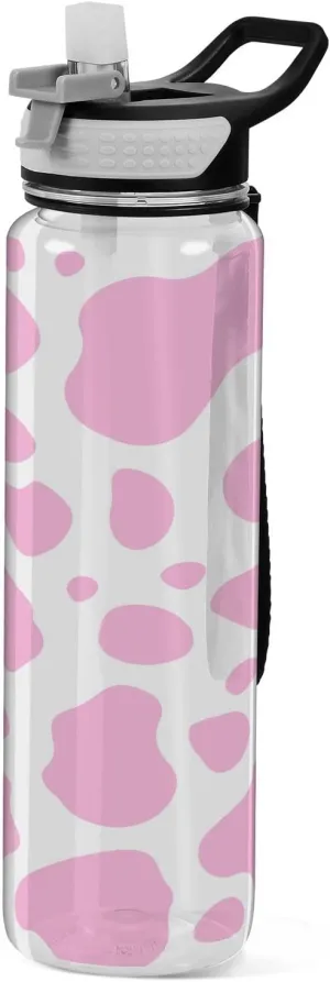 Kigai Pink Cow Print Water Bottles 32oz - with Straw Lid Leakproof Water Bottle, BPA Free Wide Mouth Water Bottle for Fitness Outdoor Sports Travel