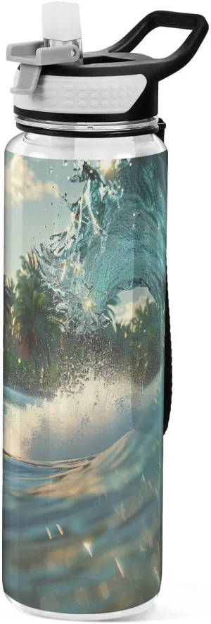 Kigai Transparent Sports Water Bottle 32oz, Spindrift Leakproof Wide Mouth Water Bottle with Straw, BPA Free Water Jug with Detachable Strap & Handle for Fitness Gym Outdoor