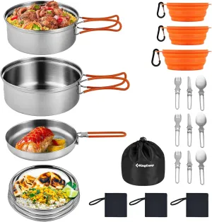 KingCamp 17/25pcs Stainless Steel Camping Cookware Mess Kit Camping Cooking Set Backpacking Gear Lightweight Pots and Pans Set for Camping Hiking Picnic