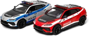 KiNSMART Lamborghini Urus Performante Police & Firefighter Die Cast Cars, 1:40 Scale, 5 Inch, Pull Back Action