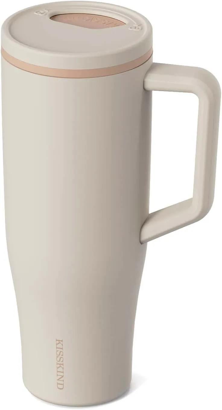 KISSKIND 40 oz Tumbler with Handle and Straw | 100% Leakproof Insulated Tumbler with Lid and Straw | Stainless Steel Water Bottle | Cup Holder Friendly Base | Coffee