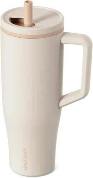 KISSKIND 40 oz Tumbler with Handle and Straw | 100% Leakproof Insulated Tumbler with Lid and Straw | Stainless Steel Water Bottle | Cup Holder Friendly Base | Coffee