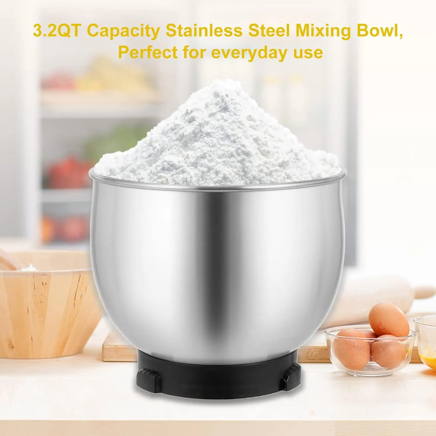Kitchen in the box Stand Mixer,3.2Qt Small Electric Food Mixer,6 Speeds Portable Lightweight Kitchen Mixer for Daily Use with Egg Whisk,Dough Hook,Flat Beater (Black) (Renewed)