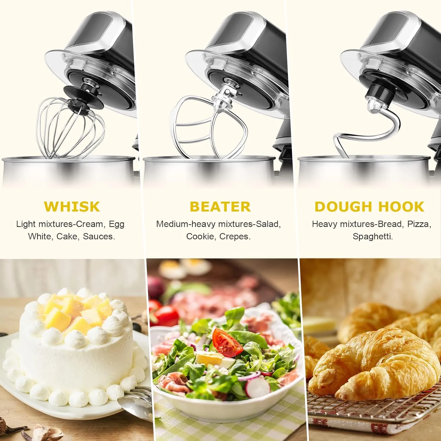 Kitchen in the box Stand Mixer,3.2Qt Small Electric Food Mixer,6 Speeds Portable Lightweight Kitchen Mixer for Daily Use with Egg Whisk,Dough Hook,Flat Beater (Black) (Renewed)