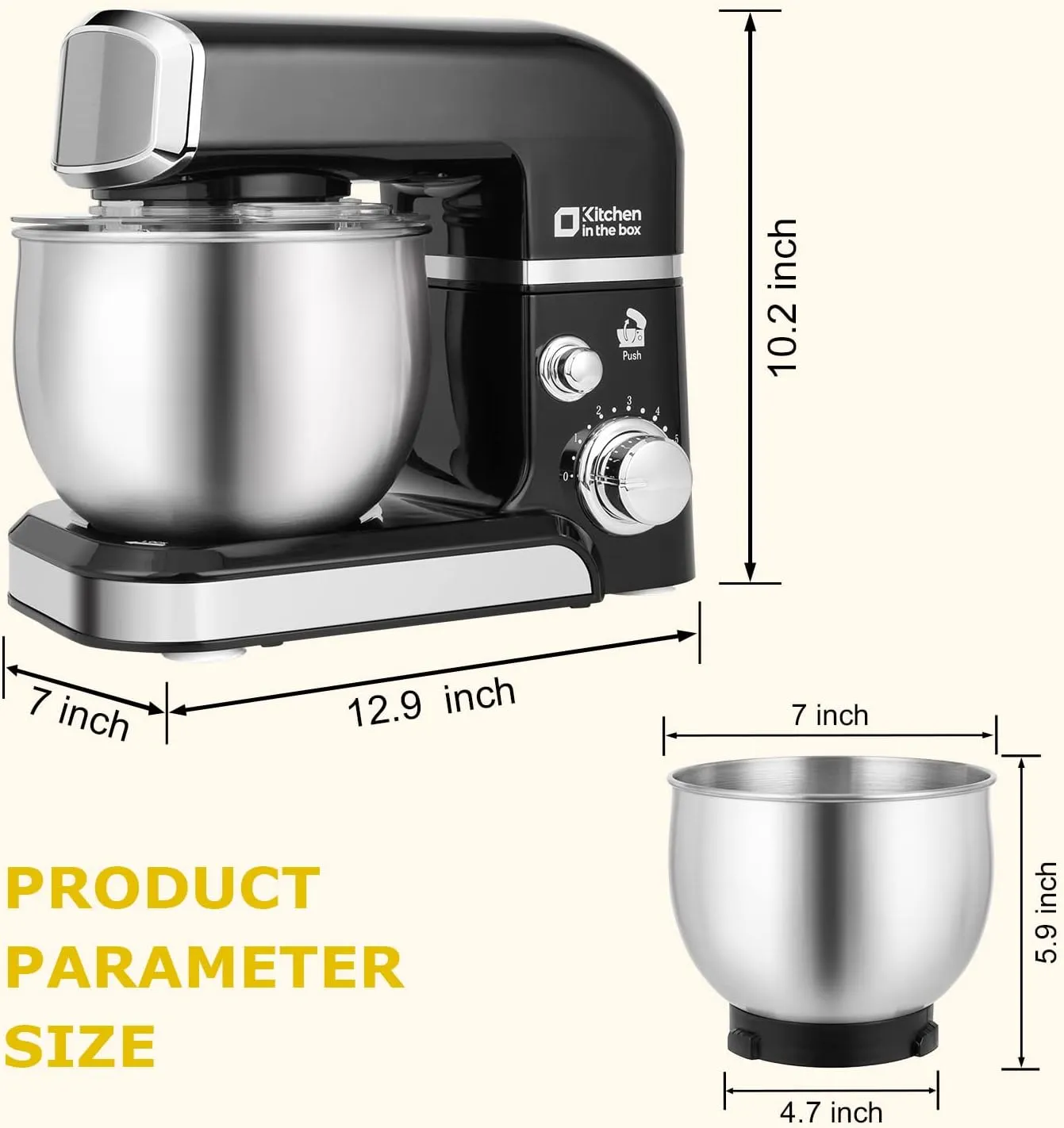 Kitchen in the box Stand Mixer,3.2Qt Small Electric Food Mixer,6 Speeds Portable Lightweight Kitchen Mixer for Daily Use with Egg Whisk,Dough Hook,Flat Beater (Black) (Renewed)
