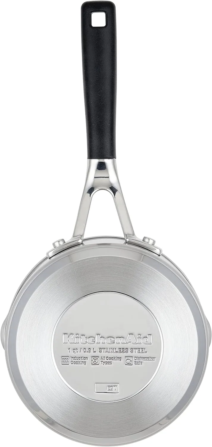 KitchenAid Saucepan with Pour Spouts, 1 Quart, Brushed Stainless Steel, 71018