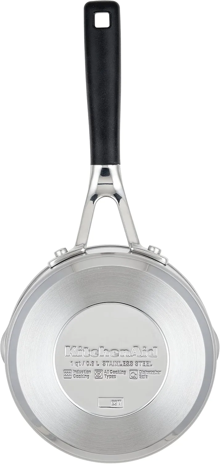 KitchenAid Saucepan with Pour Spouts, 1 Quart, Brushed Stainless Steel, 71018