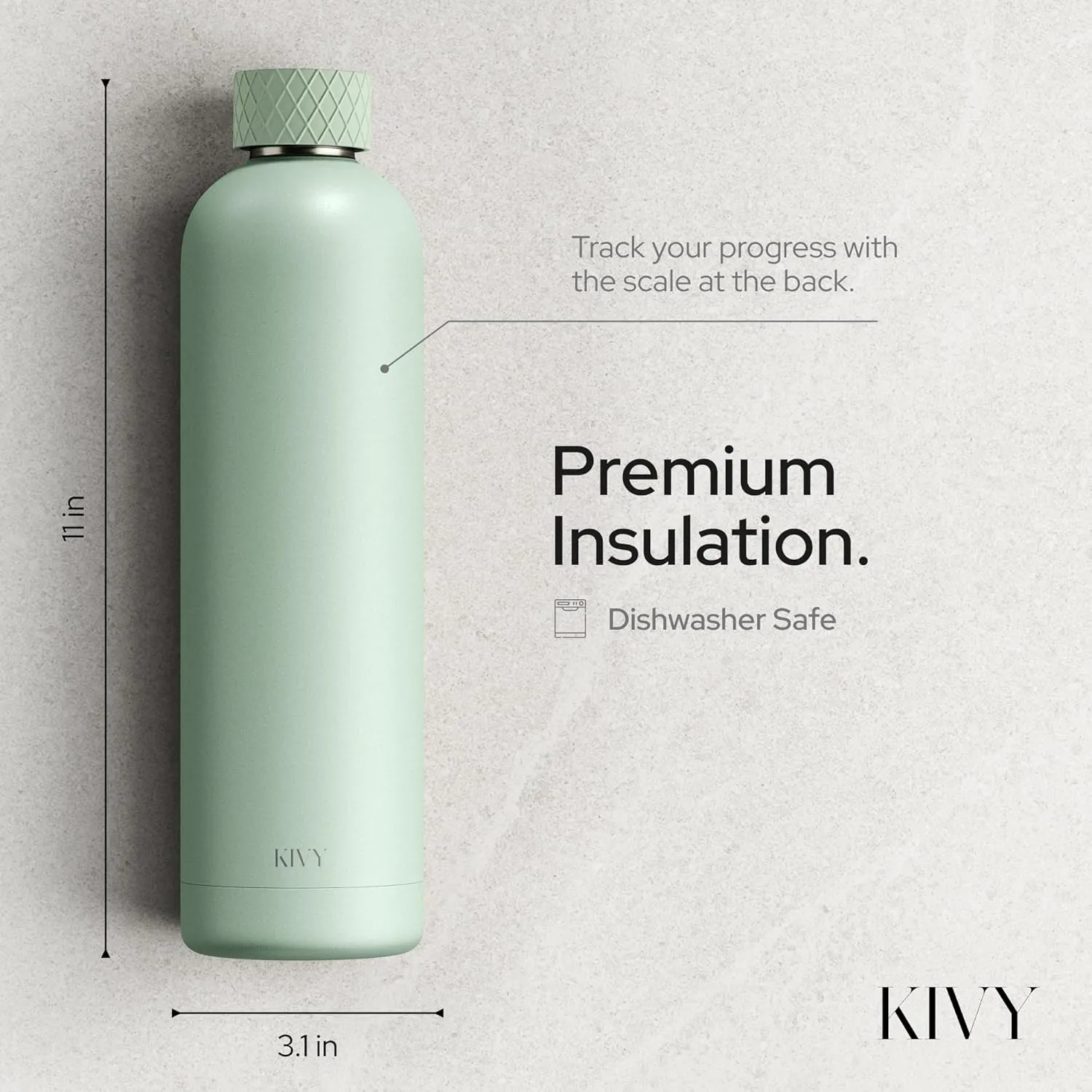 KIVY Insulated Water Bottle (Sage Green, 33.8 Ounces)