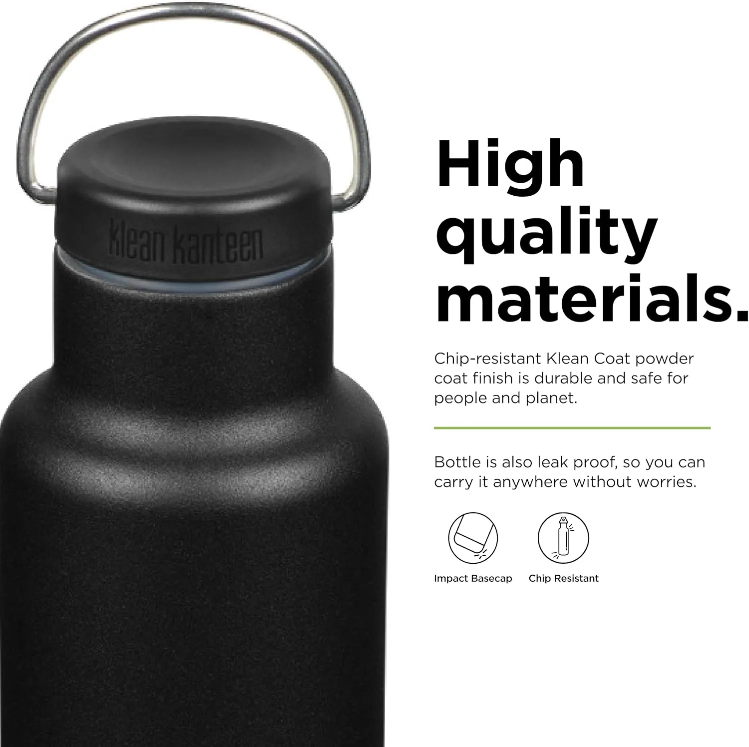 Klean Kanteen Classic Insulated Water Bottle with Loop Cap - Stainless Steel Drinking Bottle for Hot & Cold Beverages - Dishwasher-Safe Travel Bottle - Black, 20 oz