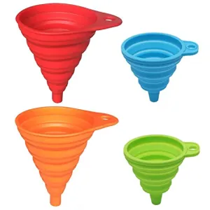 KongNai Silicone Collapsible Funnel Set of 4, Small and Large, Kitchen Gadgets Accessories Foldable Funnel for Water Bottle Liquid Transfer Food Grade (L, S 4 Pack)